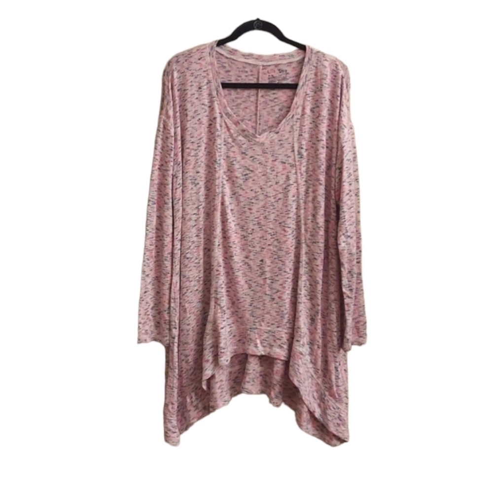 LANE BRYANT LIVI Space Dye V Neck Long Sleeve Sharkbite Hem Sweater